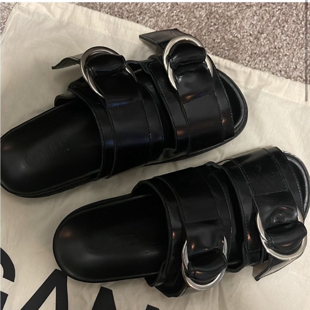 GANNI Buckled Polished-leather Slides - Picture 6 of 9